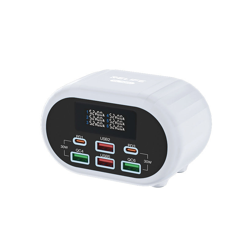 Netwerkoplader Relife RL-309U, 72W, 5A, 2 x USB-C - 4 x USB-A, Zilver 