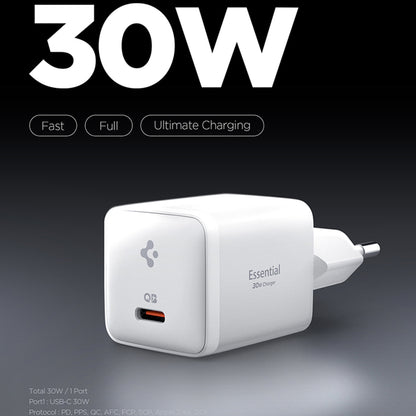 Chargeur Réseau Spigen EE301EU Essential, 30W, 3A, 1 x USB-C, Blanc ACH09492