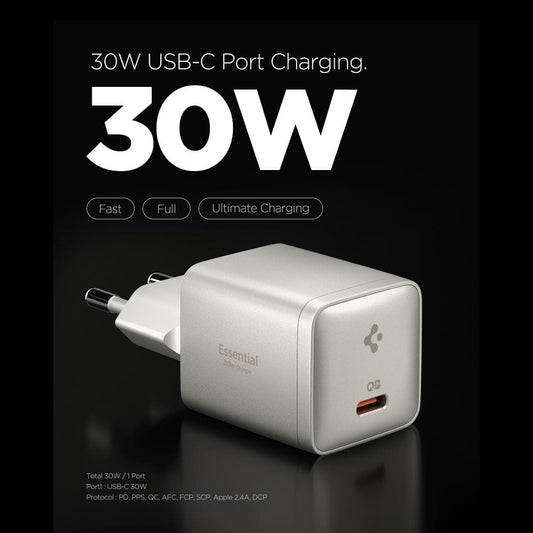 Spigen EE301EU Essential netlader, 30W, 3A, 1 x USB-C, Titan Grijs ACH10448