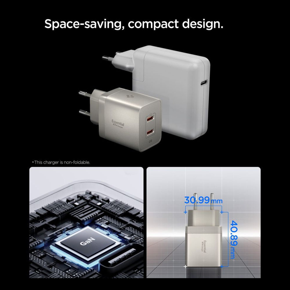 Spigen EE472EU Essential Netlader, 47W, 3A, 2 x USB-C, Titan Grijs ACH10451