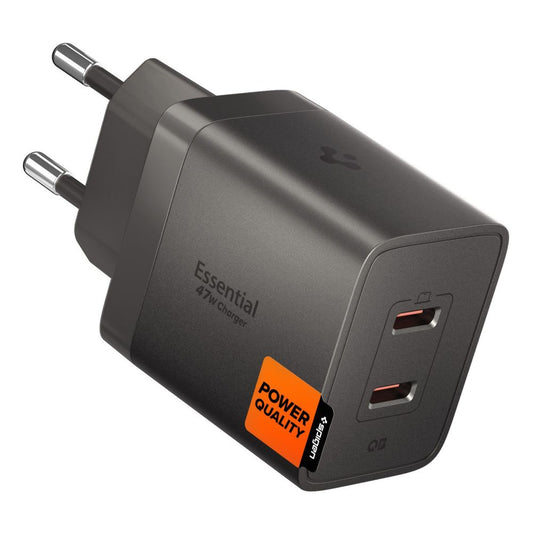 Spigen EE472EU Essential Netlader, 47W, 3A, 2 x USB-C, Grijs ACH10450