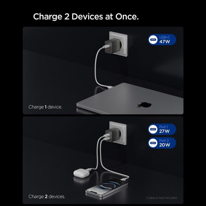 Chargeur secteur Spigen EE472EU Essential, 47W, 3A, 2 x USB-C, Gris ACH10450