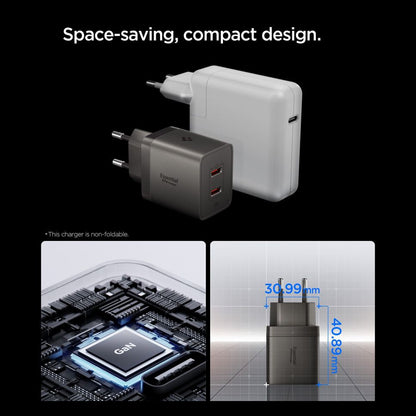 Chargeur secteur Spigen EE472EU Essential, 47W, 3A, 2 x USB-C, Gris ACH10450