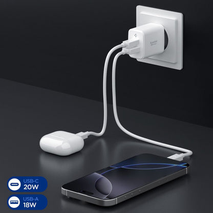 Chargeur Réseau Spigen Essential, 20W, 3A, 1 x USB-A - 1 x USB-C, Blanc ACH08704