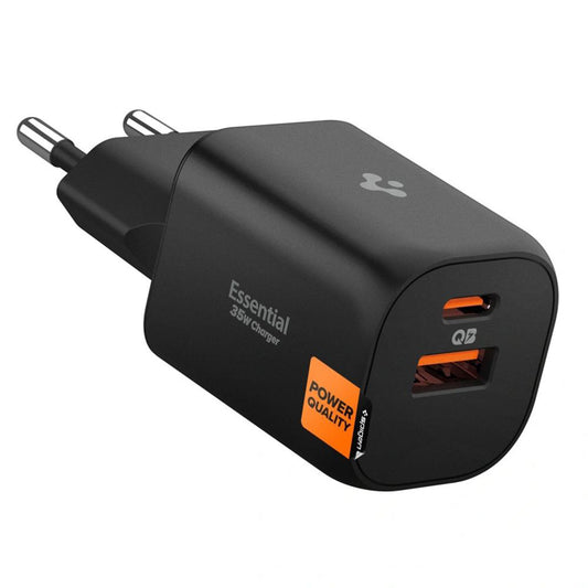 Spigen Essential Netwerkoplader, 35W, 3A, 1 x USB-A - 1 x USB-C, Zwart