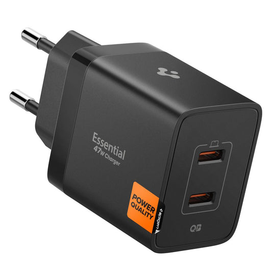 Spigen Essential Netwerkoplader, 47W, 3A, 2 x USB-C, Zwart