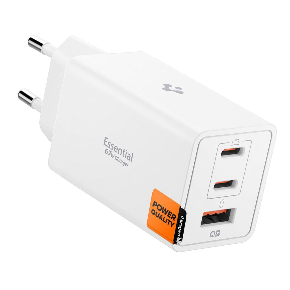 Chargeur Réseau Spigen Essential, 67W, 3.25A, 1 x USB-A - 2 x USB-C, Blanc ACH08710