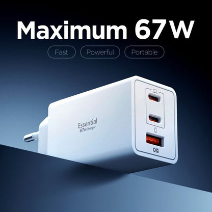 Chargeur Réseau Spigen Essential, 67W, 3.25A, 1 x USB-A - 2 x USB-C, Blanc ACH08710