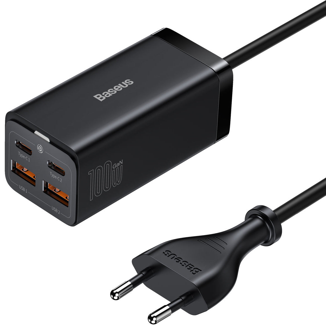 Baseus GaN3 Pro Oplaadstation, 100W, 5A, 2 x USB-A - 2 x USB-C, Zwart CCGP000101
