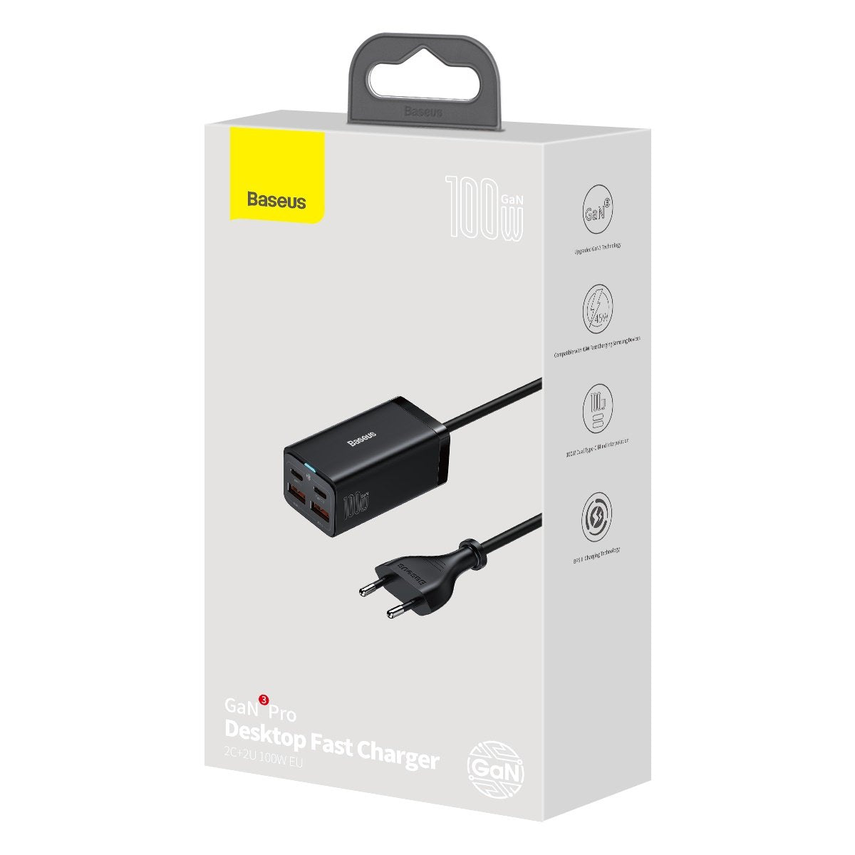 Baseus GaN3 Pro Oplaadstation, 100W, 5A, 2 x USB-A - 2 x USB-C, Zwart CCGP000101
