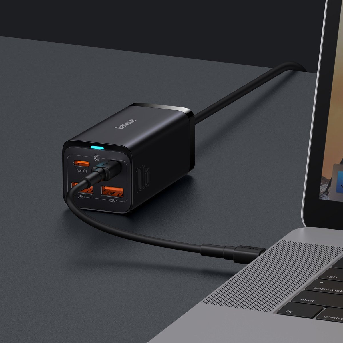 Baseus GaN3 Pro Oplaadstation, 100W, 5A, 2 x USB-A - 2 x USB-C, Zwart CCGP000101