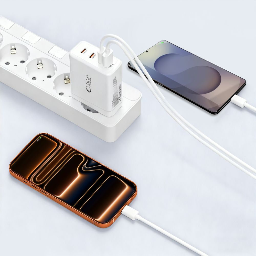 Chargeur Réseau Tech-Protect NC120W-GAN, 120W, 5A, 1 x USB-A - 3 x USB-C, Blanc