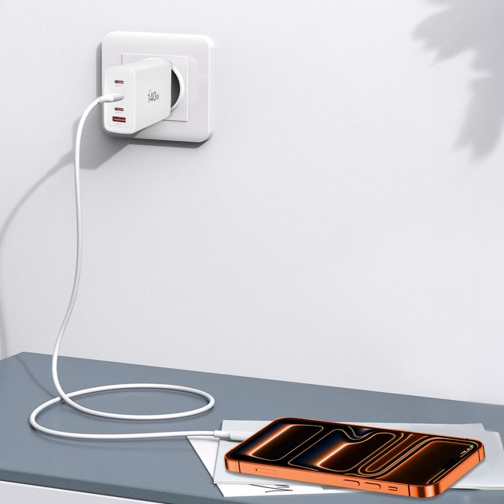 Netwerkoplader Tech-Protect NC140W-GAN, 140W, 5A, 1 x USB-A - 3 x USB-C, Wit