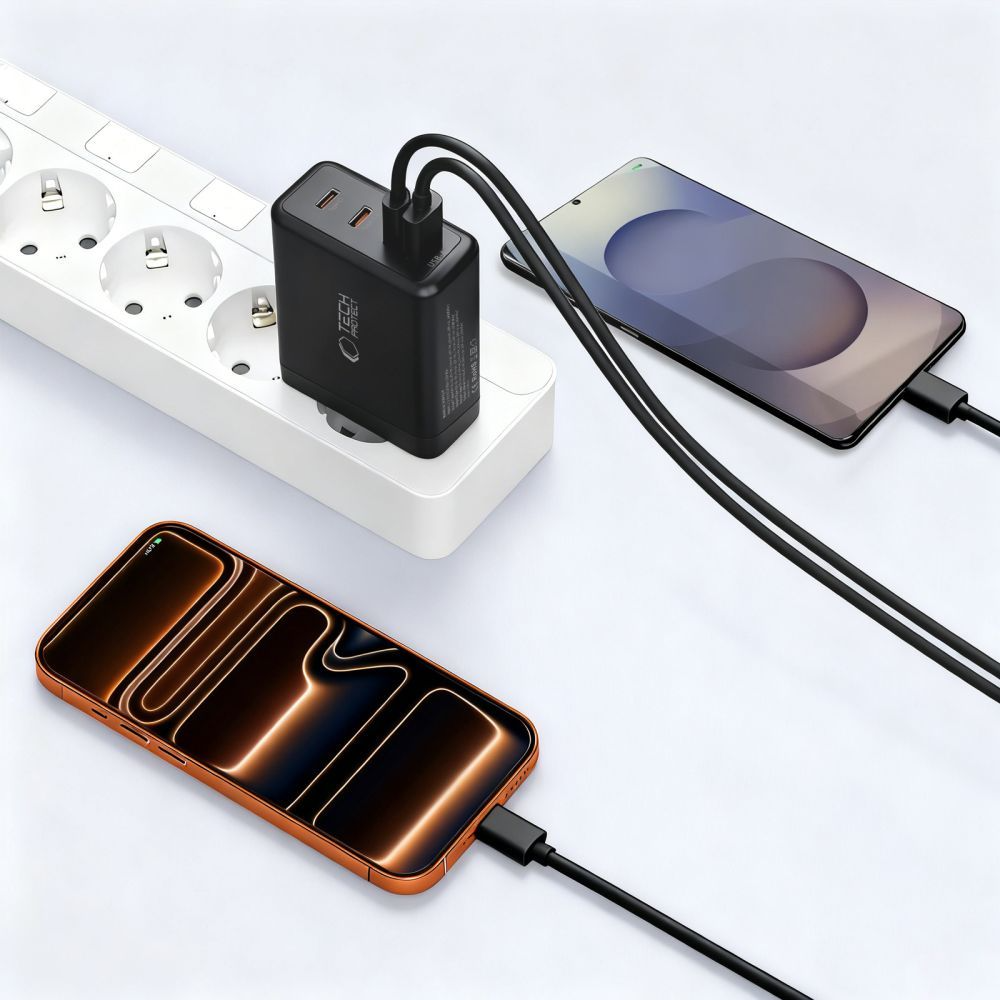 Netzladegerät Tech-Protect NC140W-GAN, 140W, 5A, 1 x USB-A - 3 x USB-C, Schwarz