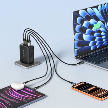 Tech-Protect NC200W-GAN Netwerkoplader, 200W, 5A, 1 x USB-A - 3 x USB-C, Zwart