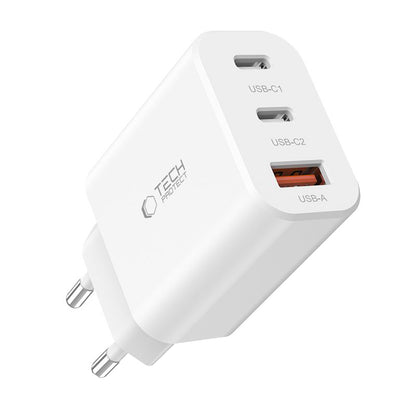 Netwerkoplader Tech-Protect NC30W, 30W, 3A, 1 x USB-A - 2 x USB-C, Wit 