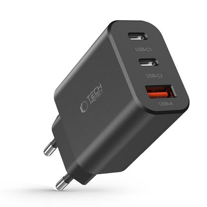 Netwerkoplader Tech-Protect NC30W, 30W, 3A, 1 x USB-A - 2 x USB-C, Zwart 