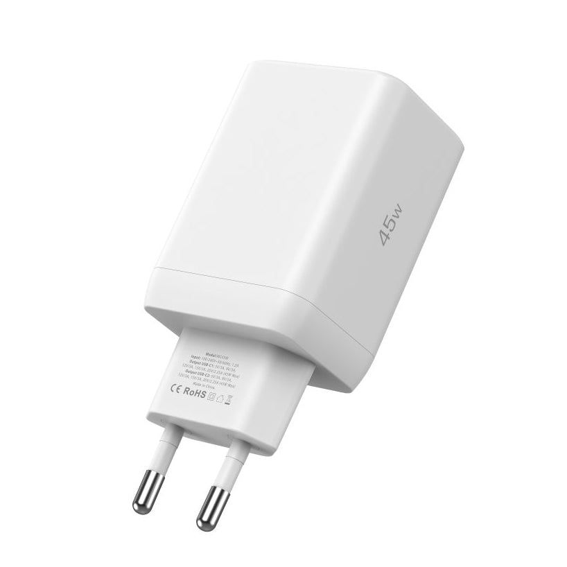 Chargeur réseau Tech-Protect NC45W, 45W, 3A, 2 x USB-C, blanc 