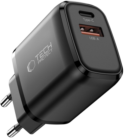 Chargeur Réseau Tech-Protect NCA45W, 45W, 3A, 1 x USB-A - 1 x USB-C, Noir