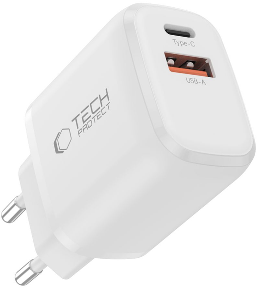 Netwerkoplader Tech-Protect NCA45W, 45W, 3A, 1 x USB-A - 1 x USB-C, Wit