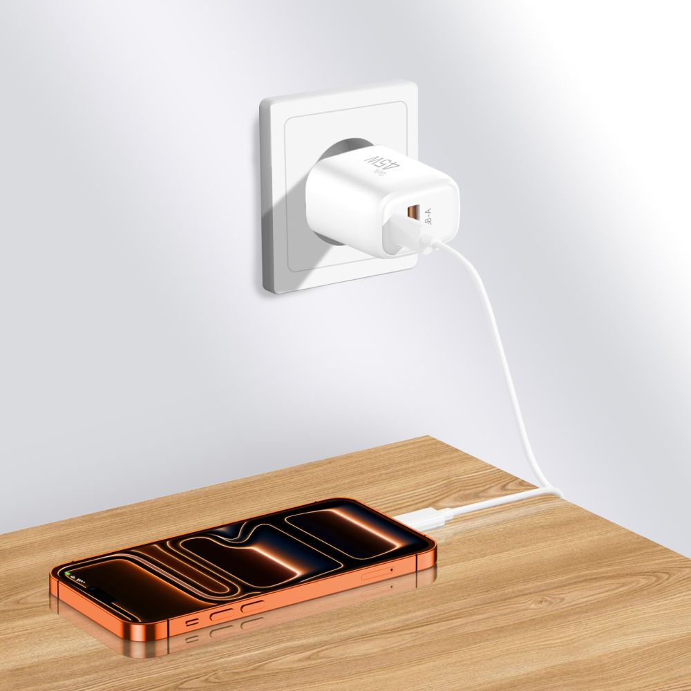 Netzladegerät Tech-Protect NCA45W, 45W, 3A, 1 x USB-A - 1 x USB-C, Weiß