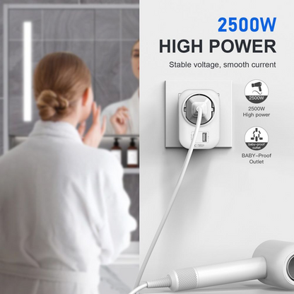 Chargeur Réseau Tech-Protect TA100 Travel UK, 20W, 3A, 1 x Schuko - 1 x USB-A - 1 x USB-C, Blanc