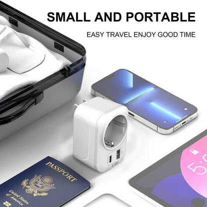 Netzladegerät Tech-Protect TA100 Travel US, 20W, 3A, 1 x Schuko - 1 x USB-A - 1 x USB-C, Weiß