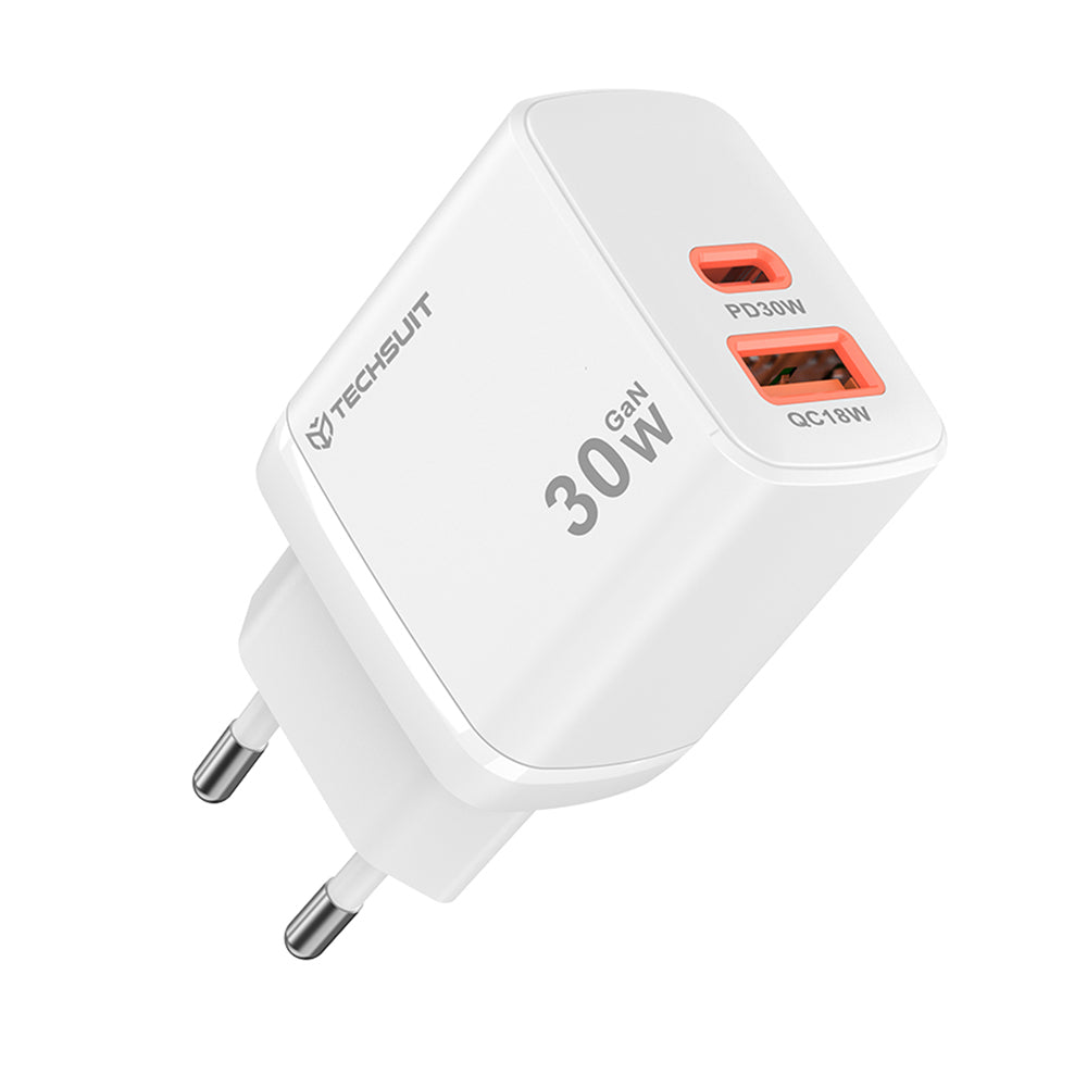 Netwerkoplader Techsuit CH1 Duonix, 30W, 3A, 1 x USB-A - 1 x USB-C, Wit