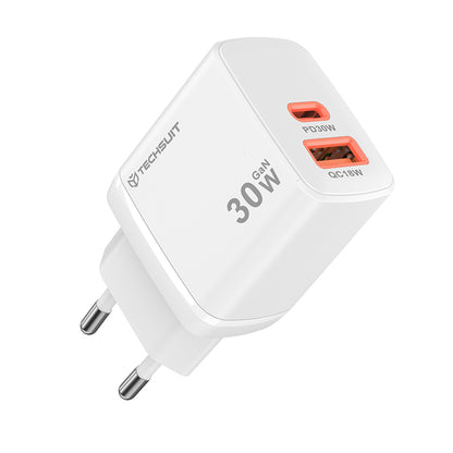 Netwerkoplader Techsuit CH1 Duonix, 30W, 3A, 1 x USB-A - 1 x USB-C, Wit