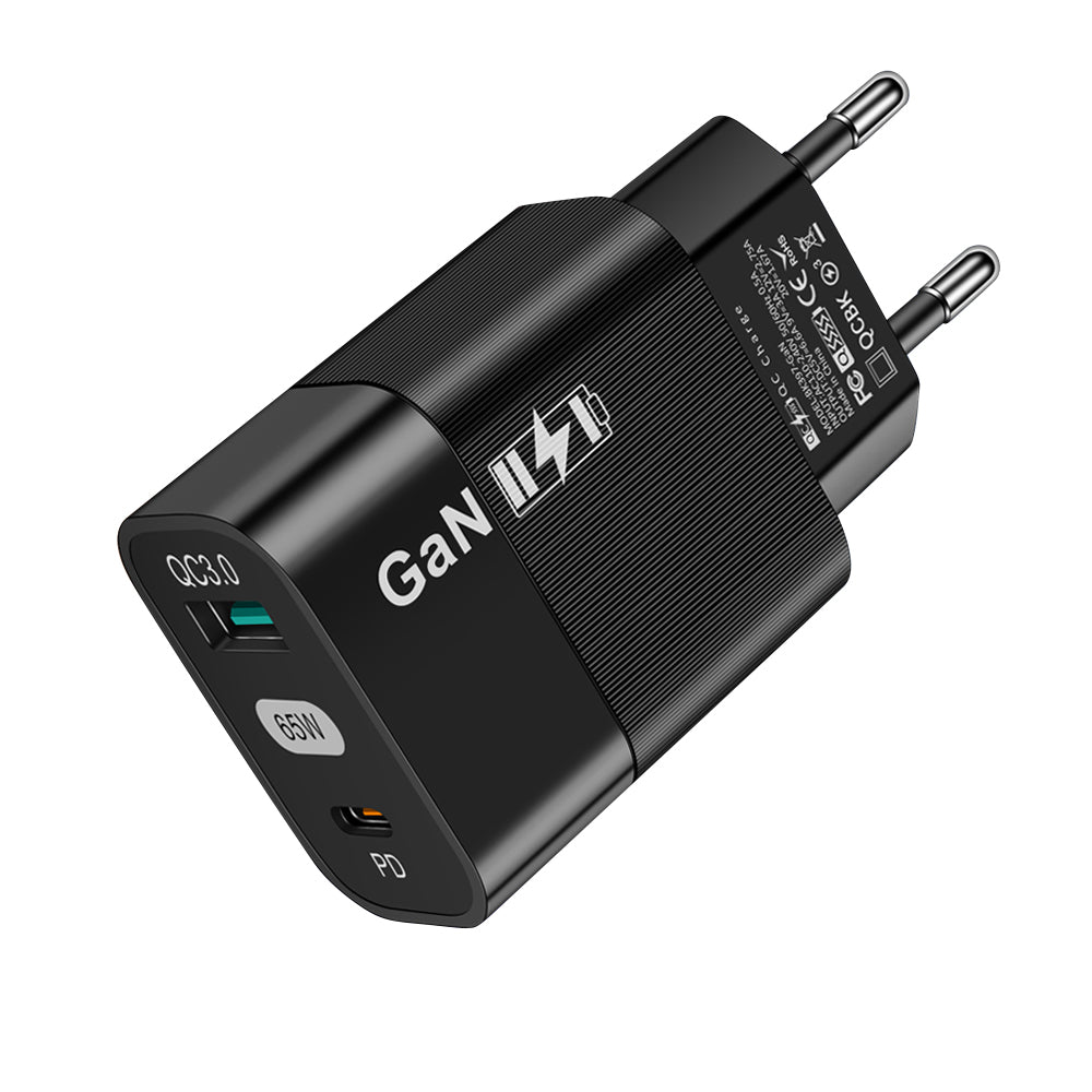 Techsuit CHPD131 Netwerkoplader, 65W, 3.25A, 1 x USB-A - 1 x USB-C, Zwart