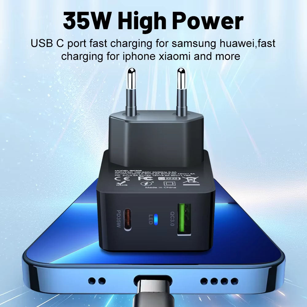 Chargeur Réseau Techsuit CHPD173 Tiny, 35W, 3A, 1 x USB-A - 1 x USB-C, Blanc