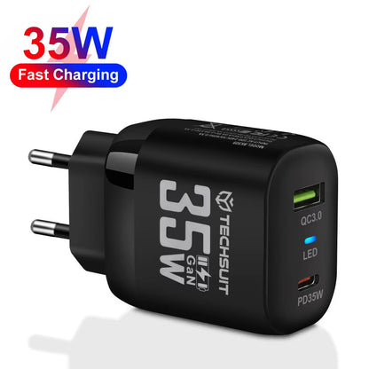 Netwerkoplader Techsuit CHPD174, 35W, 3A, 1 x USB-A - 1 x USB-C, Zwart