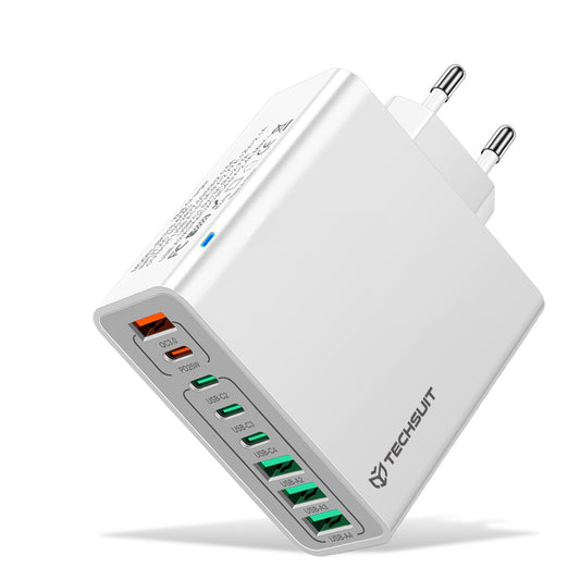Techsuit CHPD224 Netwerkoplader, 65W, 3.25A, 4 x USB-A - 4 x USB-C, Wit