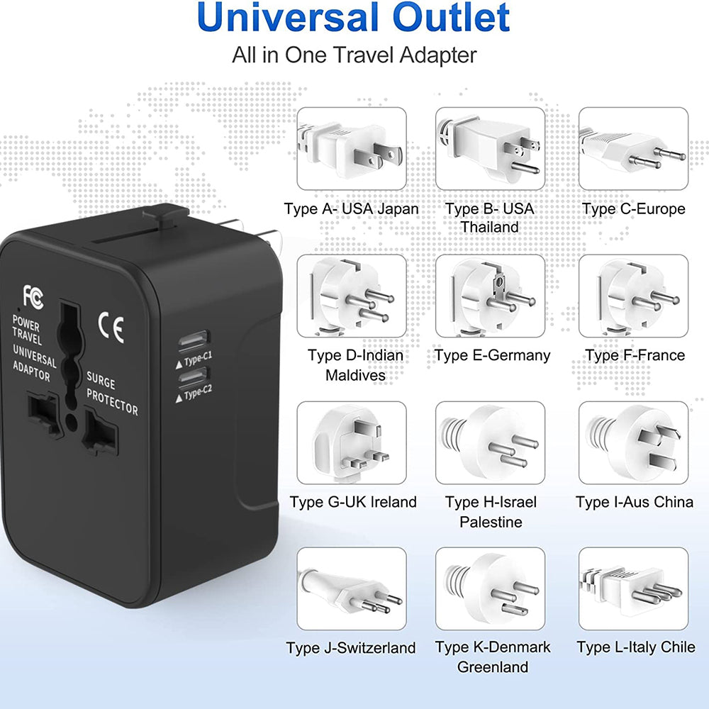 Techsuit HHT202-2C Travel Netwerkoplader, 15W, 3A, 2 x USB-C, Wit