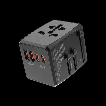 Techsuit HHT904-B2 Travel Netwerkoplader, 20W, 3A, 2 x USB-A - 2 x USB-C, Zwart