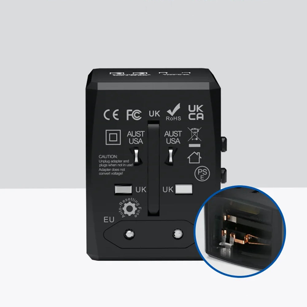 Techsuit HHT904-B2 Travel Netwerkoplader, 20W, 3A, 2 x USB-A - 2 x USB-C, Zwart