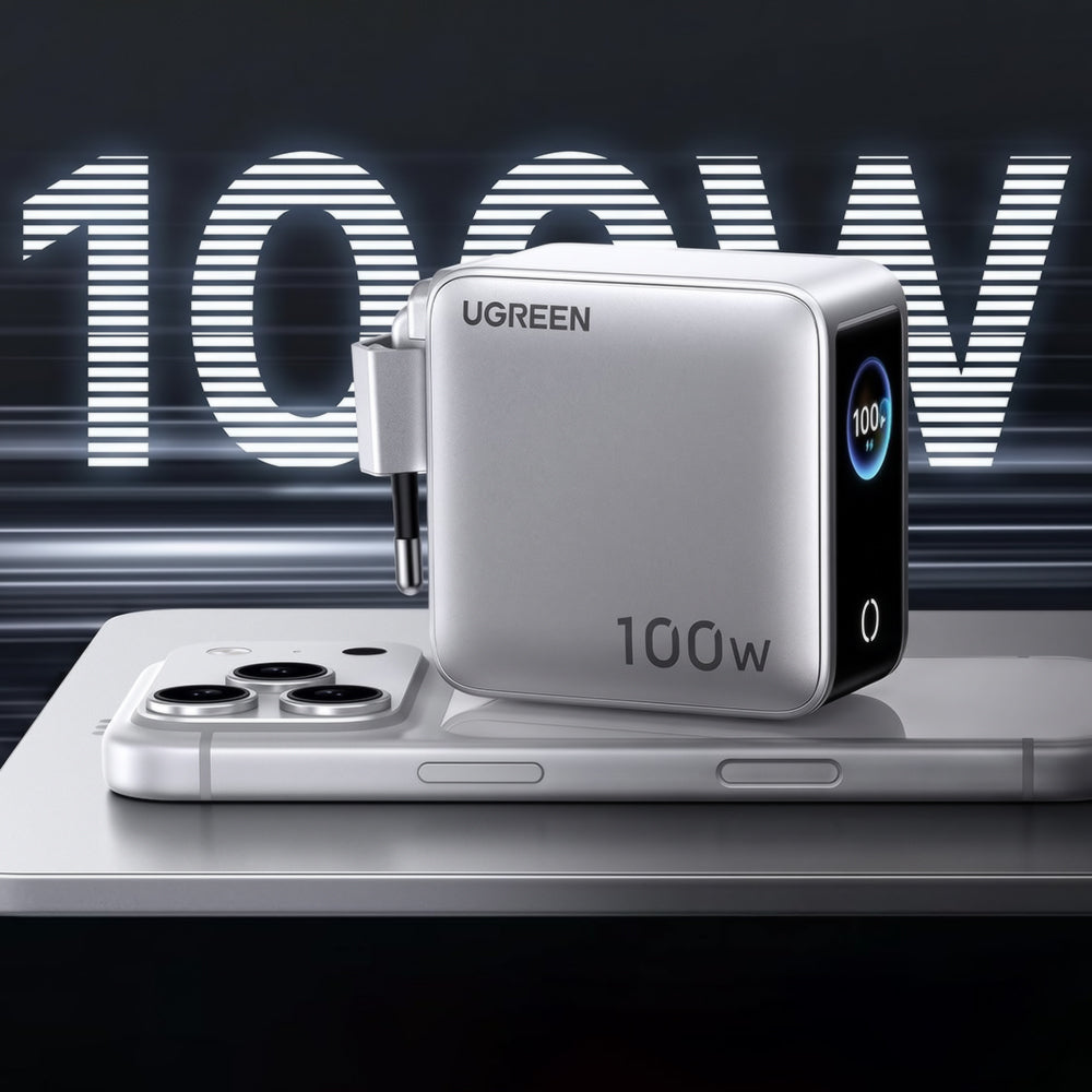 UGREEN Nexode Pro X772 (95942B) Netzladegerät mit Display, 100 W, 5 A, 1 x USB-A – 3 x USB-C, Grau