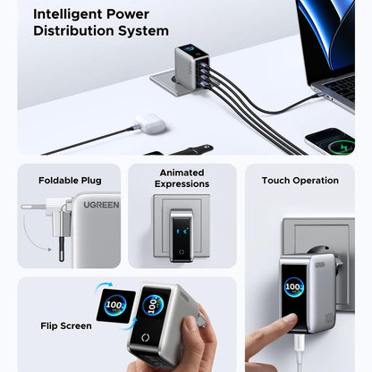 UGREEN Nexode Pro X772 (95942B) Netzladegerät mit Display, 100 W, 5 A, 1 x USB-A – 3 x USB-C, Grau