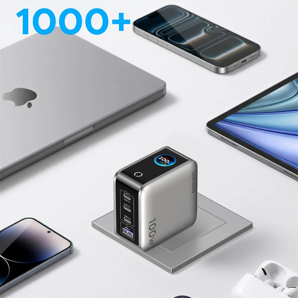 UGREEN Nexode Pro X772 (95942B) Netzladegerät mit Display, 100 W, 5 A, 1 x USB-A – 3 x USB-C, Grau