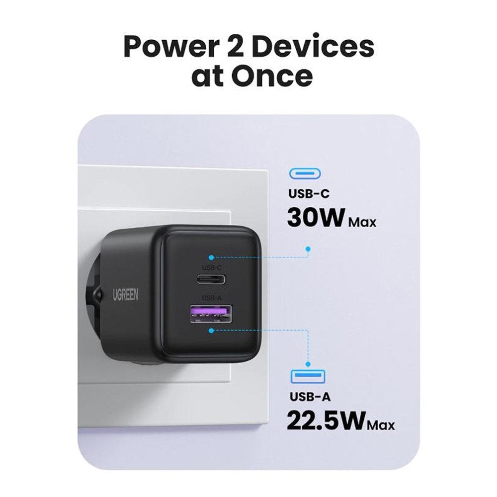 UGREEN X516 Netwerkoplader, 30W, 3A, 1 x USB-A - 1 x USB-C, Wit