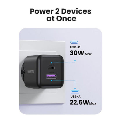 UGREEN X516 Netwerkoplader, 30W, 3A, 1 x USB-A - 1 x USB-C, Wit