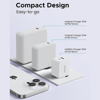 UGREEN X516 Netwerkoplader, 30W, 3A, 1 x USB-A - 1 x USB-C, Wit