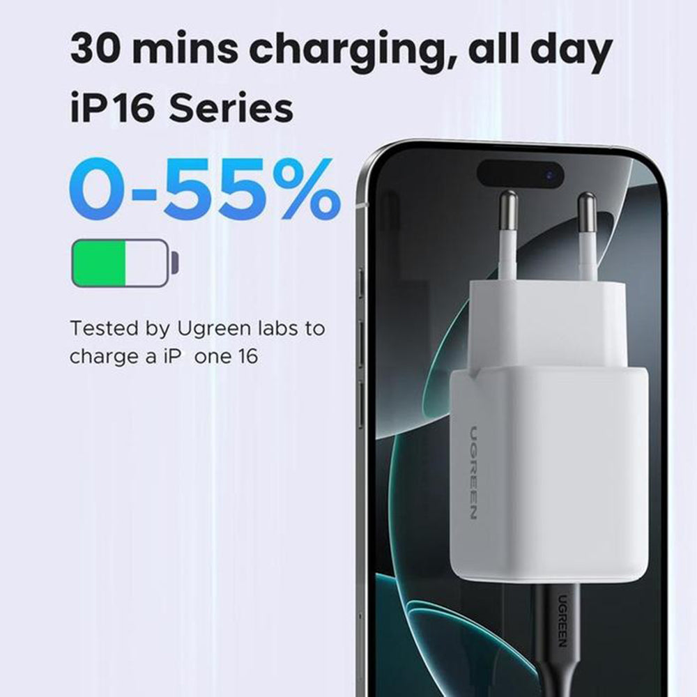 UGREEN X516 Netwerkoplader, 30W, 3A, 1 x USB-A - 1 x USB-C, Wit