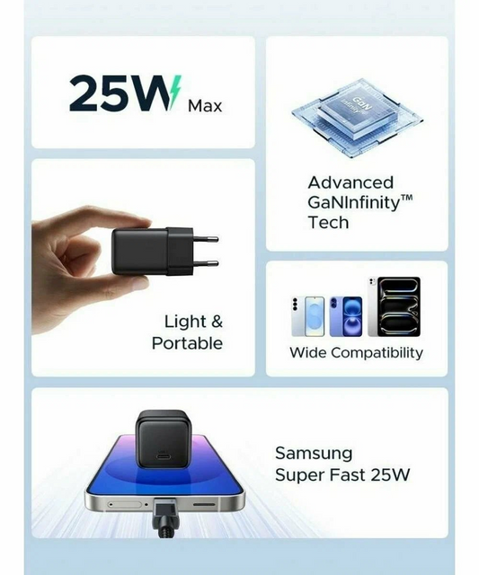 Chargeur Réseau UGREEN X517, 25W, 3A, 1 x USB-C, Noir