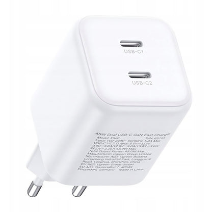 Netlader UGREEN X526 (65154), 45W, 3A, 2 x USB-C, Wit