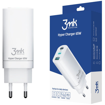 Netlader 3MK HyperCharger, 65W, 5A, 1 x USB-A - 2 x USB-C, Wit