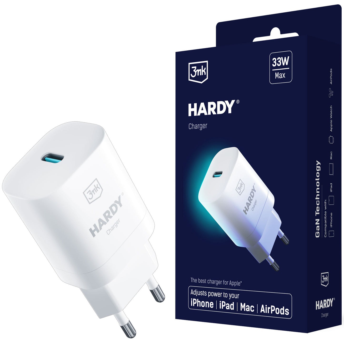 Netwerklader 3MK Hardy GaN, 33W, 3A, 1 x USB-C, Wit