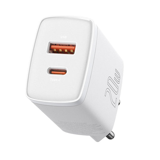 Baseus Compact Netwerkoplader, 20W, 3A, 1 x USB-A - 1 x USB-C, Wit CCXJ-B02