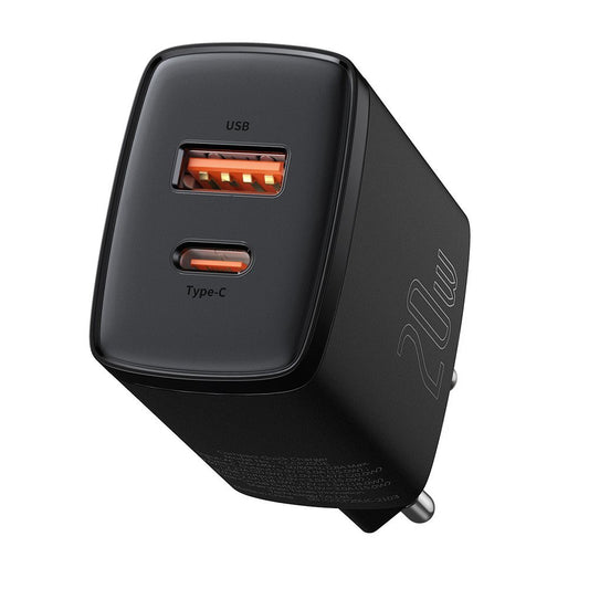 Baseus Chargeur réseau compact, 20W, 3A, 1 x USB-A - 1 x USB-C, Noir CCXJ-B01