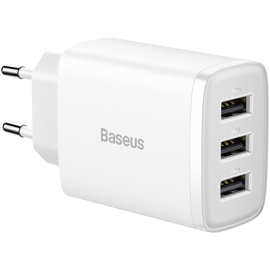 Baseus Chargeur réseau compact 3U, 17W, 2.1A, 3 x USB-A, blanc CCXJ020102